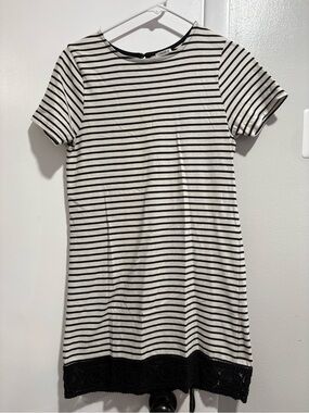 Forever 21 Black and White Striped Maxi Dress with Lace Hem